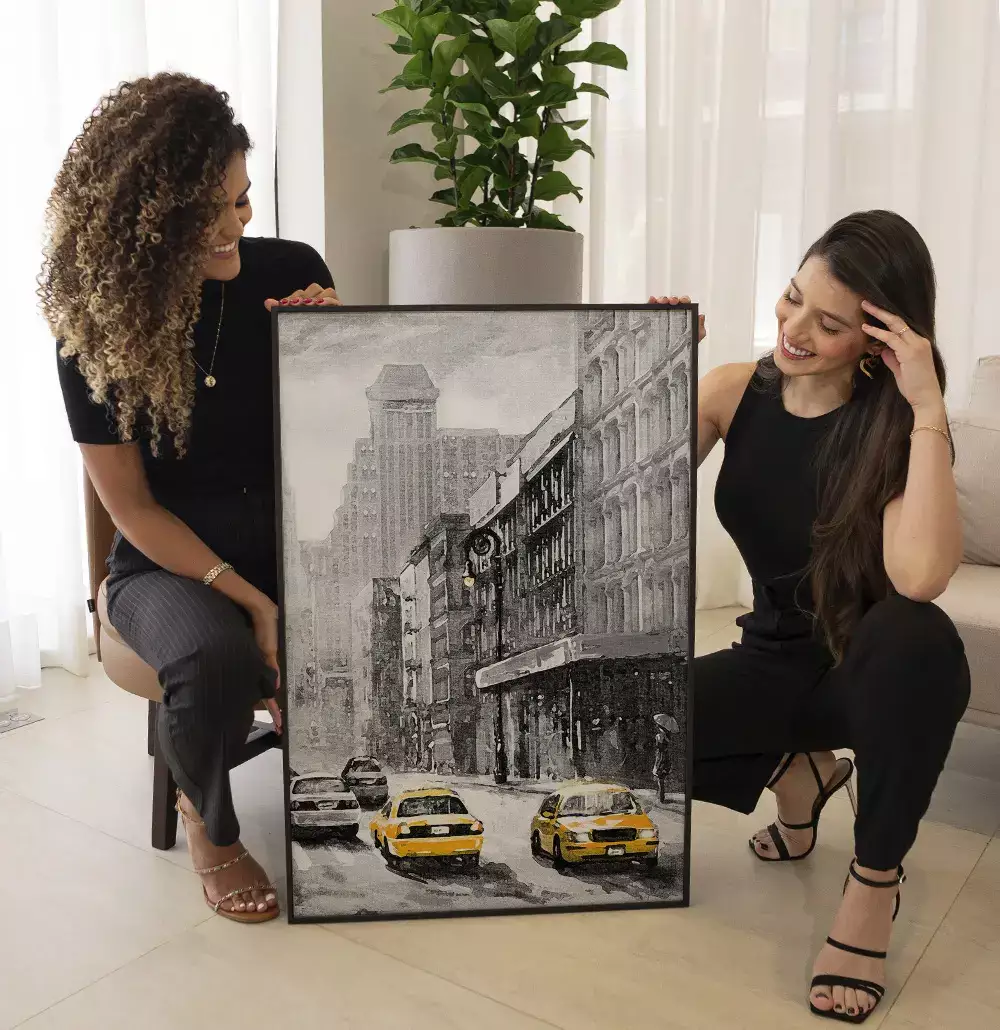 Quadro Decorativo Pintura Aquarela Cidade Antiga com Textura de Tela