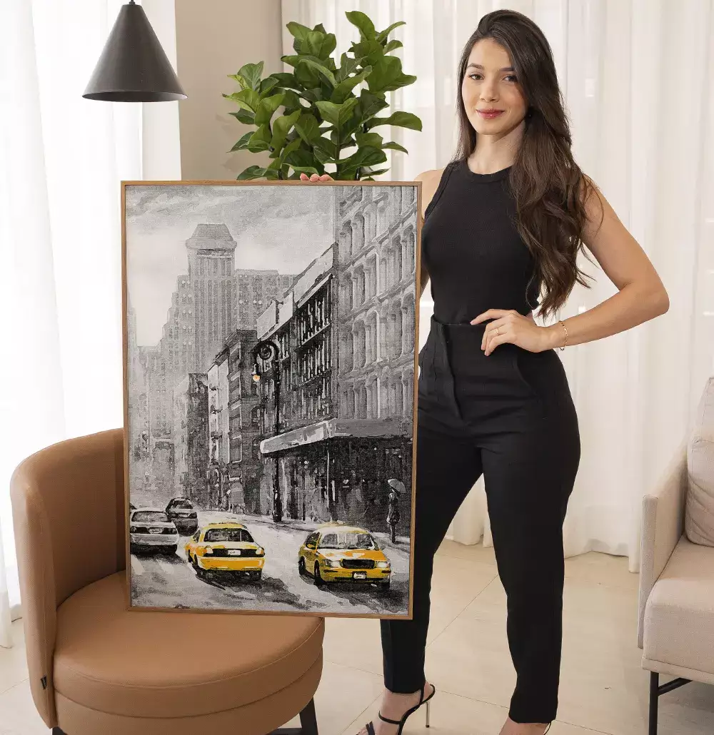 Quadro Decorativo Pintura Aquarela Cidade Antiga com Textura de Tela