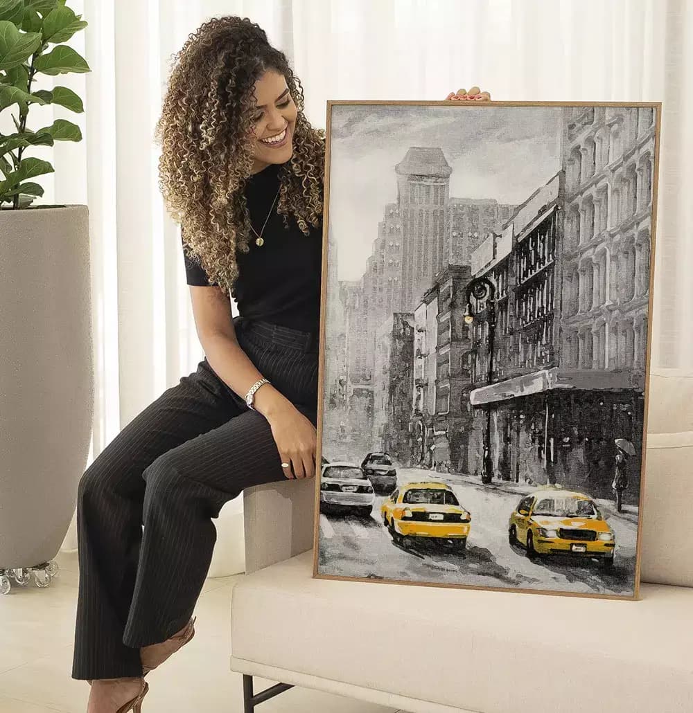 Quadro Decorativo Pintura Aquarela Cidade Antiga com Textura de Tela