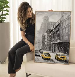 Quadro Decorativo Pintura Aquarela Cidade Antiga com Textura de Tela