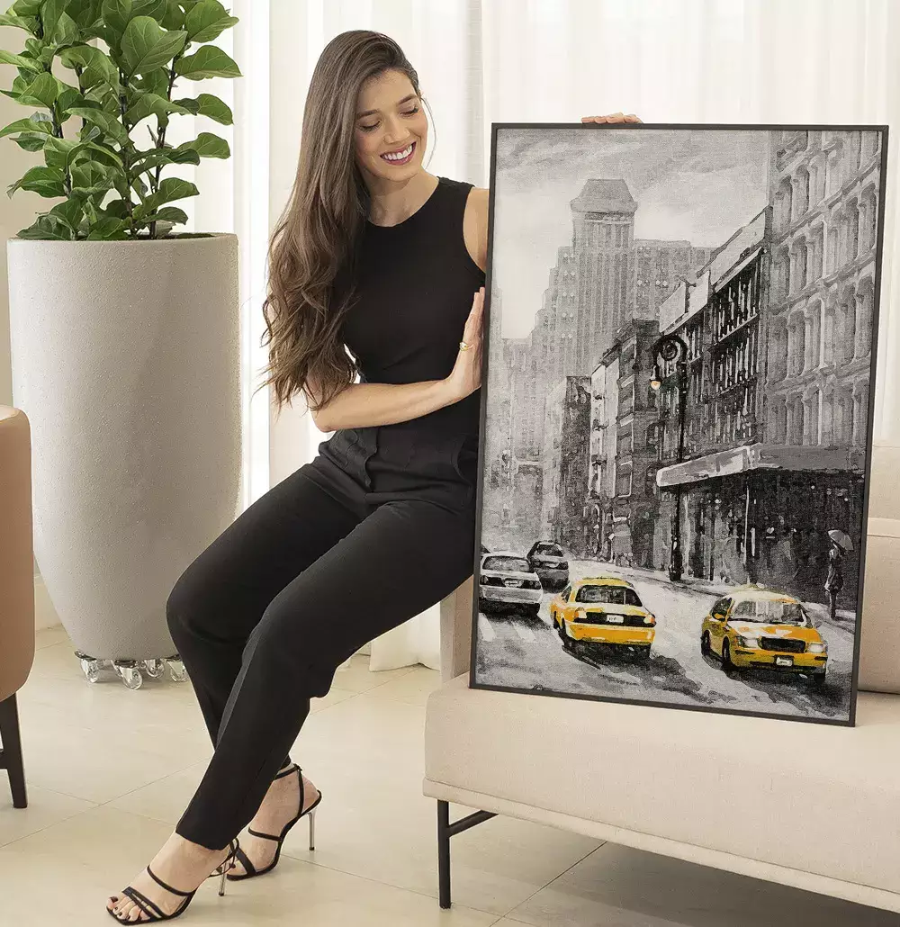 Quadro Decorativo Pintura Aquarela Cidade Antiga com Textura de Tela
