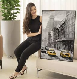 Quadro Decorativo Pintura Aquarela Cidade Antiga com Textura de Tela
