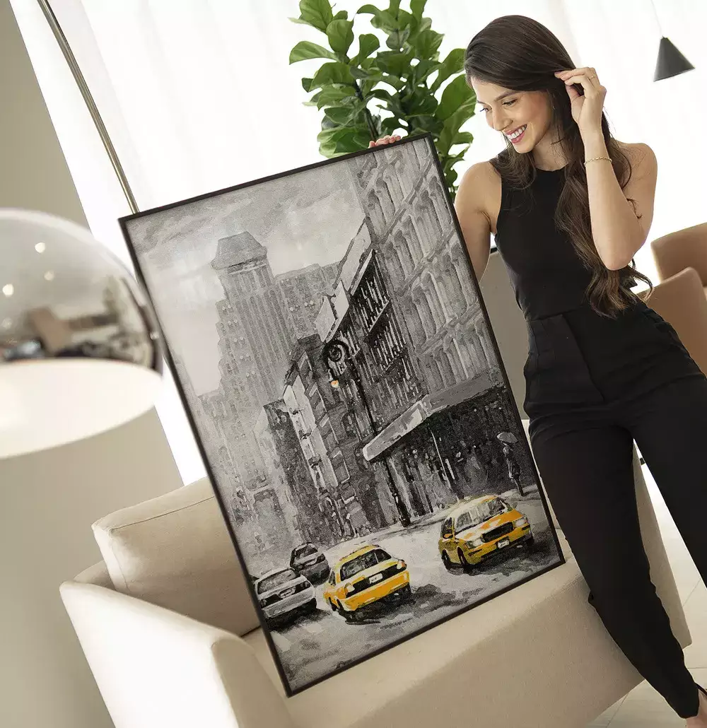 Quadro Decorativo Pintura Aquarela Cidade Antiga com Textura de Tela