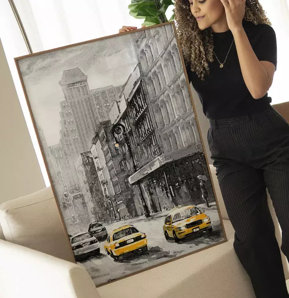 Quadro Decorativo Pintura Aquarela Cidade Antiga com Textura de Tela