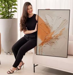 Quadro Decorativo Pintura Camadas de Tinta Laranja com OffWhite