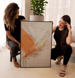 Quadro Decorativo Pintura Camadas de Tinta Laranja com OffWhite