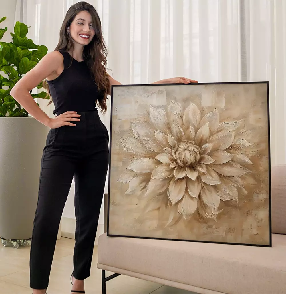 Quadro Decorativo Flor Dália Pintura Desabrochando