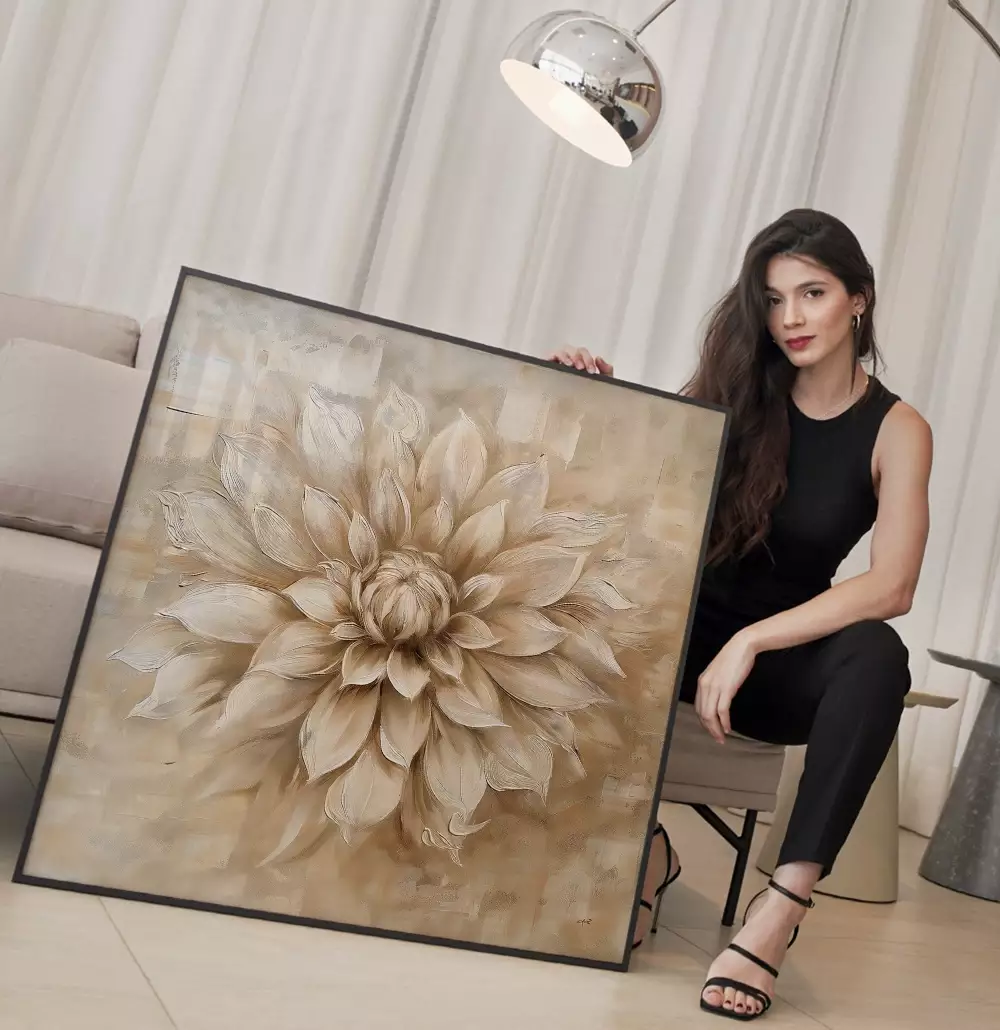 Quadro Decorativo Flor Dália Pintura Desabrochando