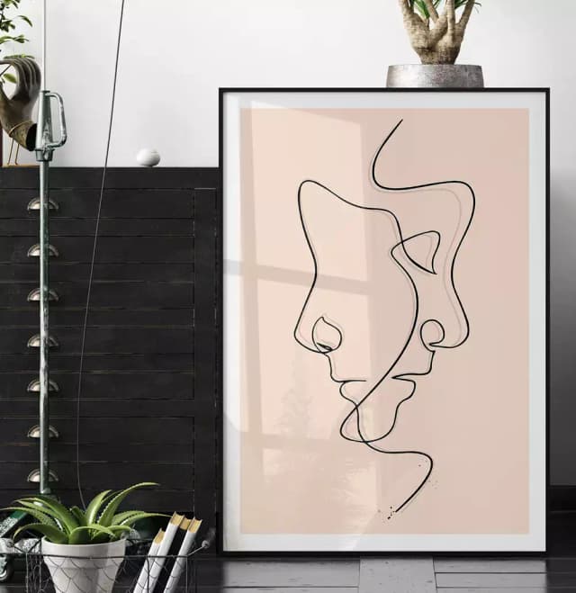 Quadro Decorativo One Line - Linha De Rostos Opostos