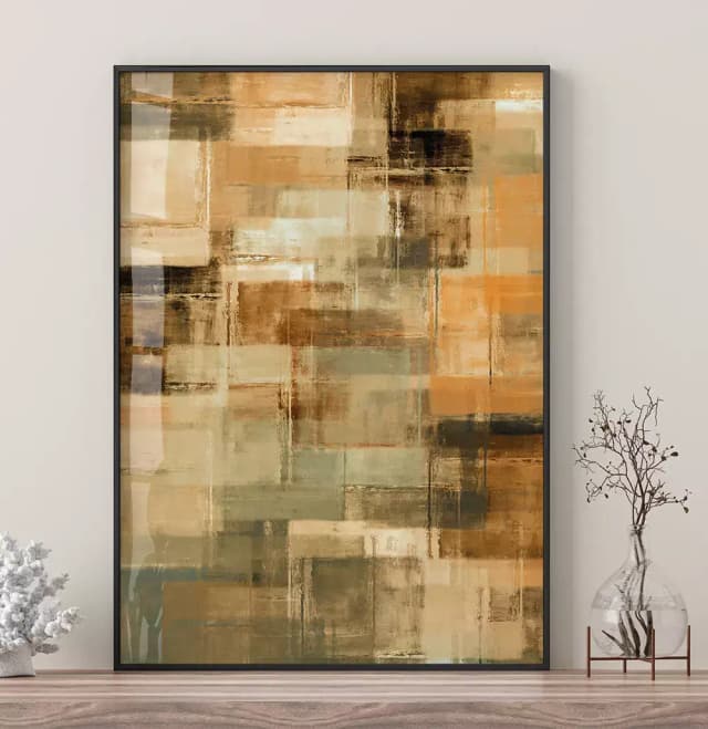Quadro Decorativo Pintura Abstrata Tons de Terra com Laranja