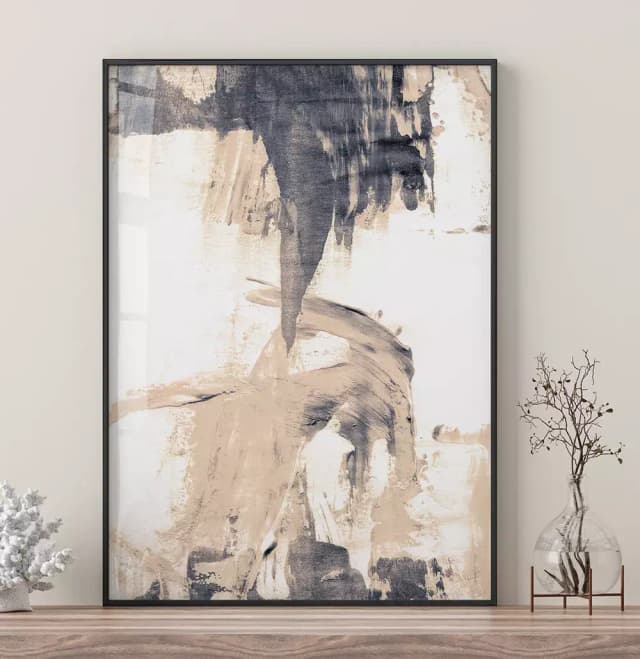 Quadro Decorativo Pinceladas Abstratas Tons de Nude com Cinza
