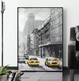 Quadro Decorativo Pintura Aquarela Cidade Antiga com Textura de Tela