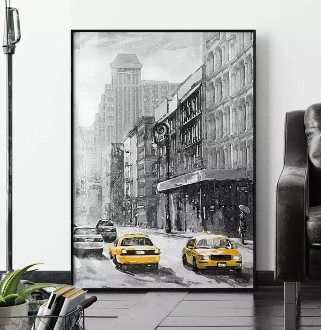 Quadro Decorativo Pintura Aquarela Cidade Antiga com Textura de Tela