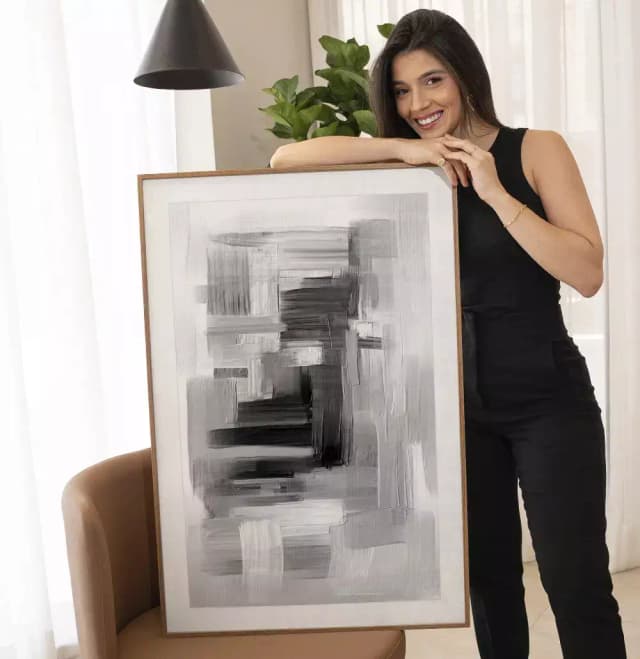 Quadro Decorativo Coleção Dark &Painting Abstrato Pinceladas Monocromáticas
