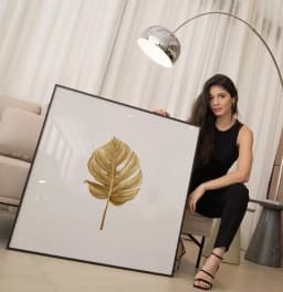 Quadro Decorativo Floral Botanical Golden Mosntera Minimalist