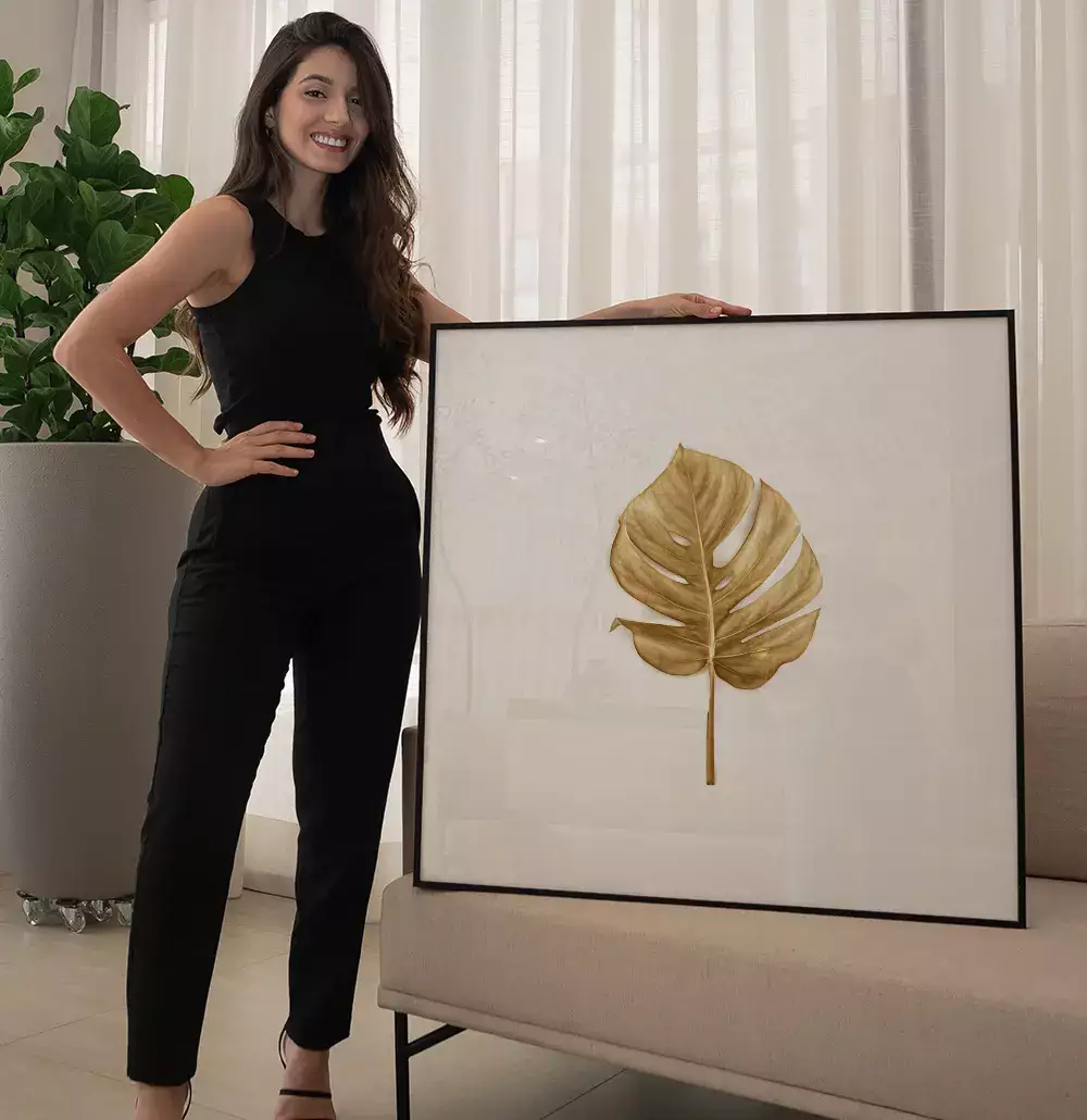 Quadro Decorativo Floral Botanical Golden Mosntera Minimalist