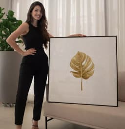 Quadro Decorativo Floral Botanical Golden Mosntera Minimalist