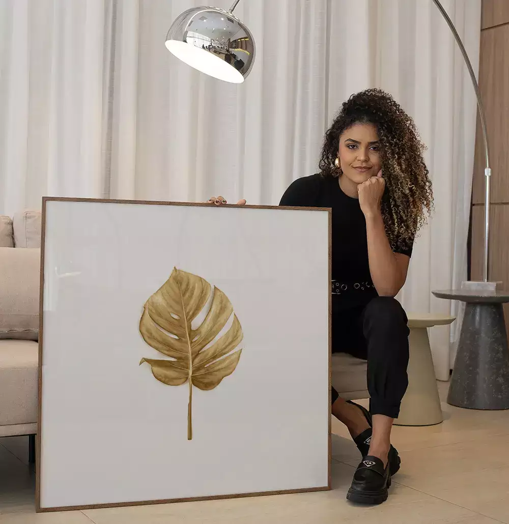Quadro Decorativo Floral Botanical Golden Mosntera Minimalist