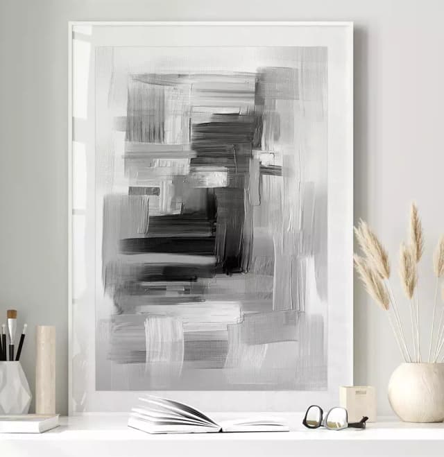 Quadro Decorativo Coleção Dark &Painting Abstrato Pinceladas Monocromáticas