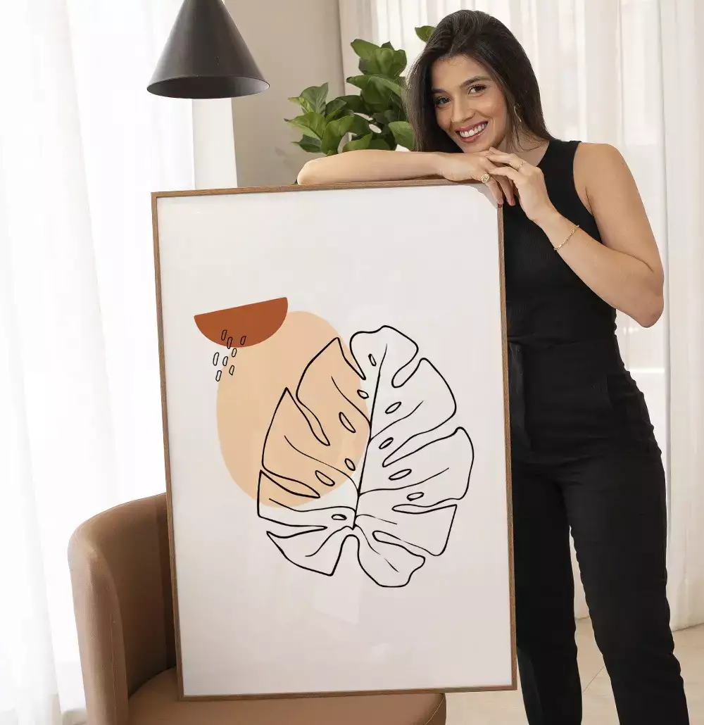 Quadro Decorativo Abstrato Formas Orgânicas com Floral Minimalista