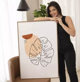 Quadro Decorativo Abstrato Formas Orgânicas com Floral Minimalista