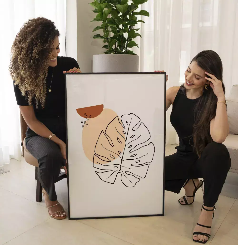 Quadro Decorativo Abstrato Formas Orgânicas com Floral Minimalista