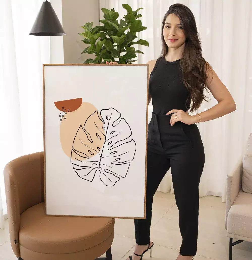Quadro Decorativo Abstrato Formas Orgânicas com Floral Minimalista