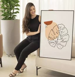 Quadro Decorativo Abstrato Formas Orgânicas com Floral Minimalista