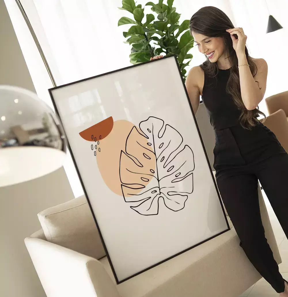 Quadro Decorativo Abstrato Formas Orgânicas com Floral Minimalista