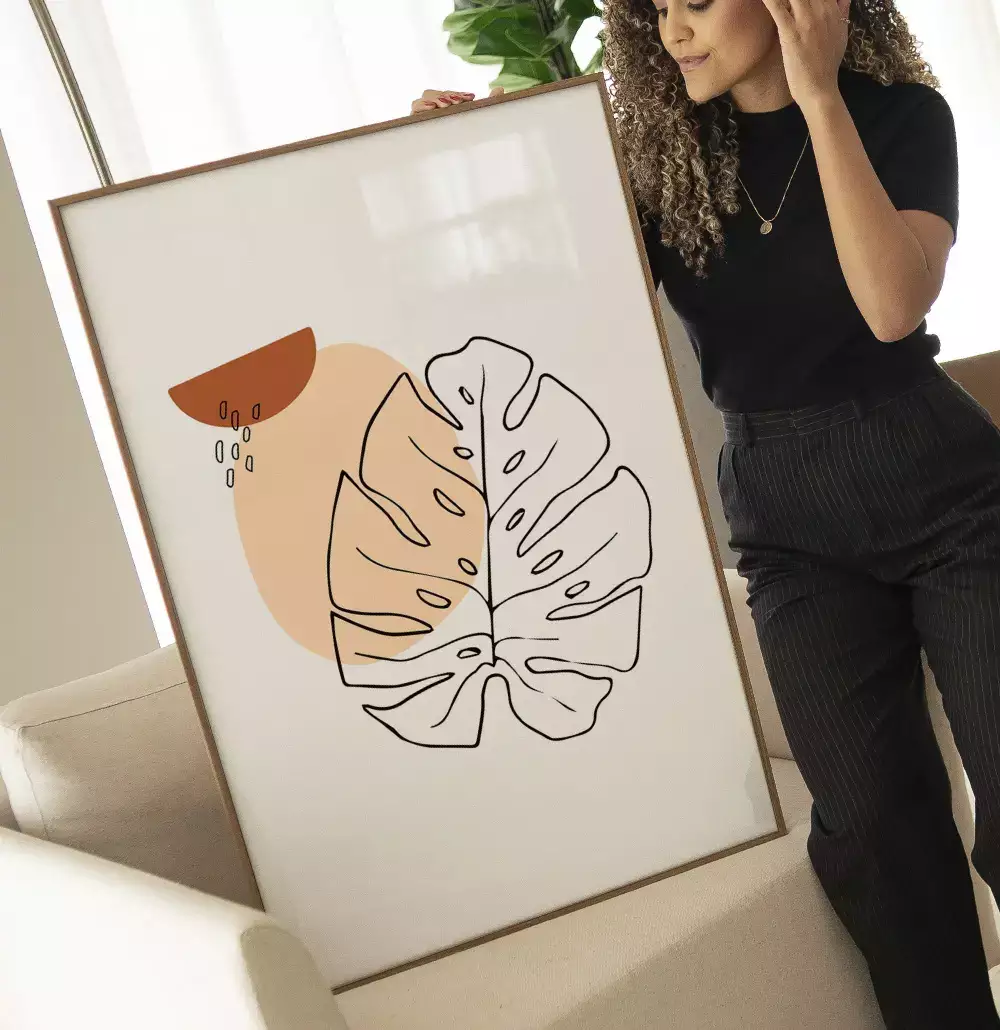 Quadro Decorativo Abstrato Formas Orgânicas com Floral Minimalista