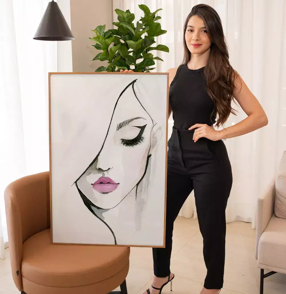 Quadro Decorativo Mulher Linhas de Cabelo Minimalista