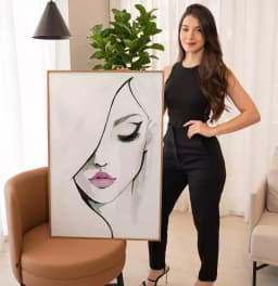 Quadro Decorativo Mulher Linhas de Cabelo Minimalista