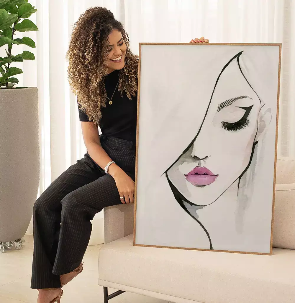 Quadro Decorativo Mulher Linhas de Cabelo Minimalista
