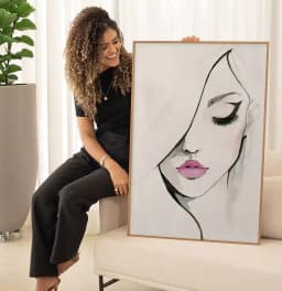 Quadro Decorativo Mulher Linhas de Cabelo Minimalista