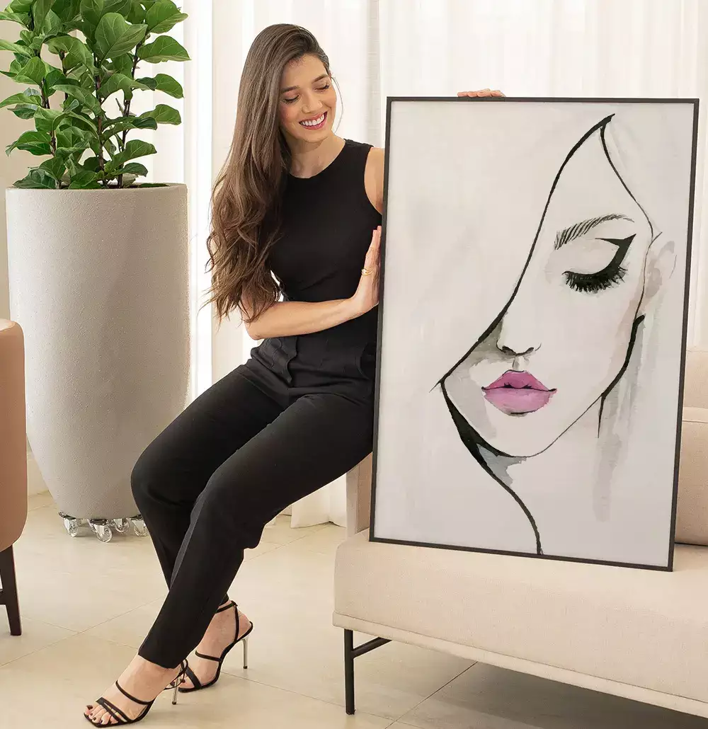 Quadro Decorativo Mulher Linhas de Cabelo Minimalista