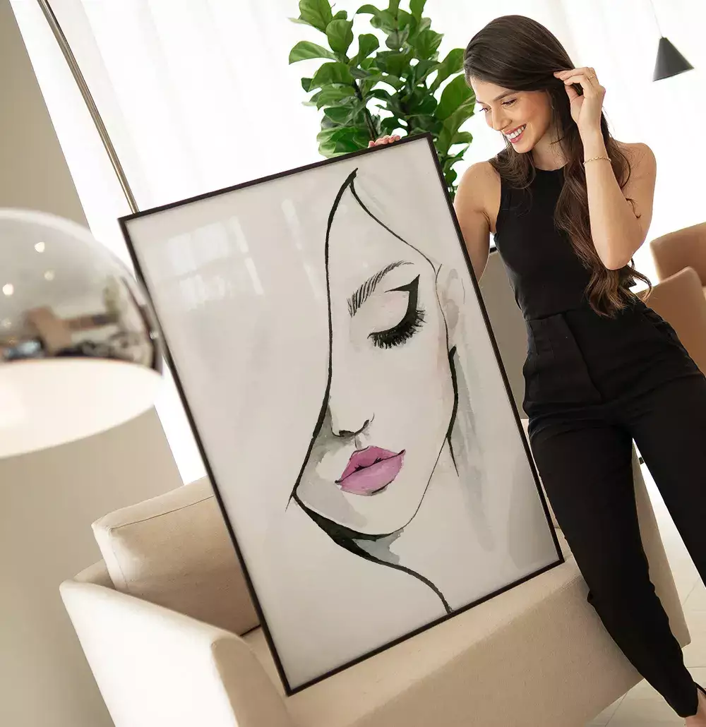 Quadro Decorativo Mulher Linhas de Cabelo Minimalista
