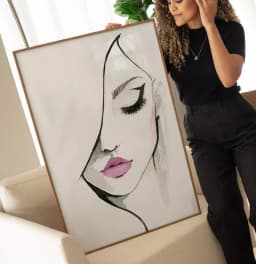 Quadro Decorativo Mulher Linhas de Cabelo Minimalista