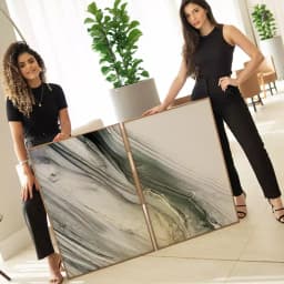 Kit Quadro Decorativo Liquido Em Tons Cinza e Dourado