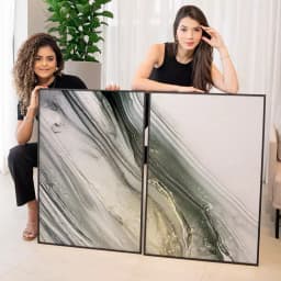 Kit Quadro Decorativo Liquido Em Tons Cinza e Dourado