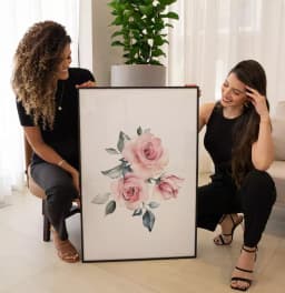 Quadro Decorativo Rosas Pintura em Aquarela Minimalista