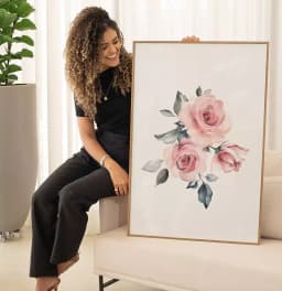 Quadro Decorativo Rosas Pintura em Aquarela Minimalista