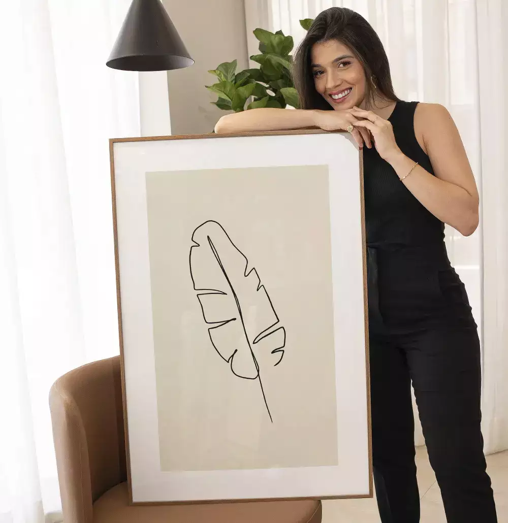 Quadro Decorativo Folha Tropical Desenho Minimalista Uma Linha