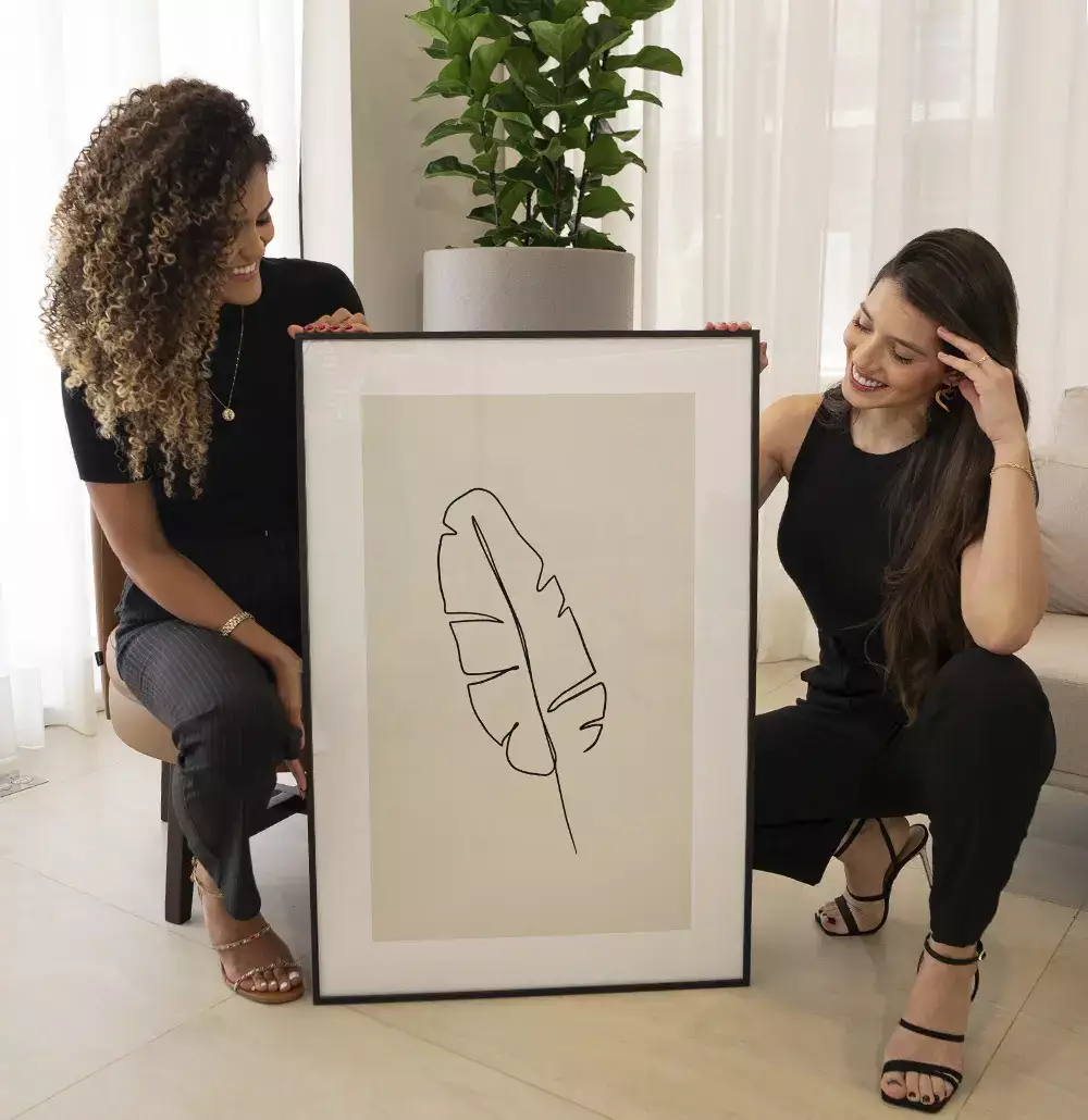 Quadro Decorativo Folha Tropical Desenho Minimalista Uma Linha