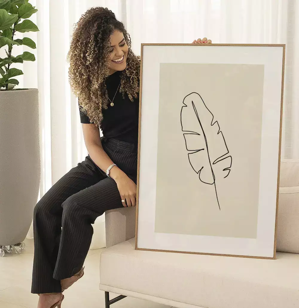 Quadro Decorativo Folha Tropical Desenho Minimalista Uma Linha