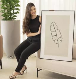 Quadro Decorativo Folha Tropical Desenho Minimalista Uma Linha