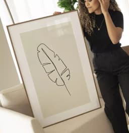 Quadro Decorativo Folha Tropical Desenho Minimalista Uma Linha