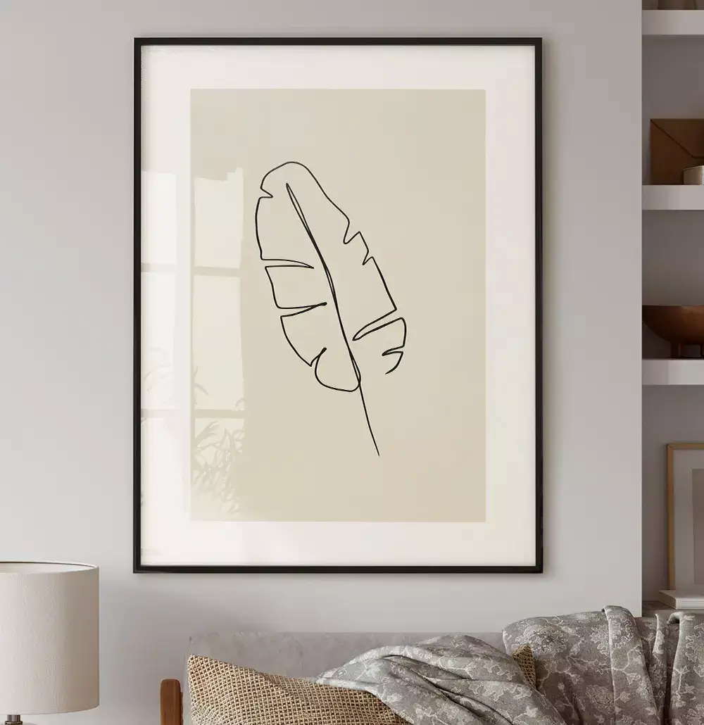 Quadro Decorativo Folha Tropical Desenho Minimalista Uma Linha