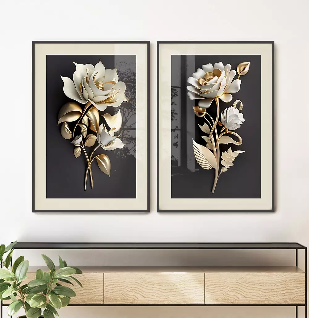 Kit Quadro Decorativo Flores 3D