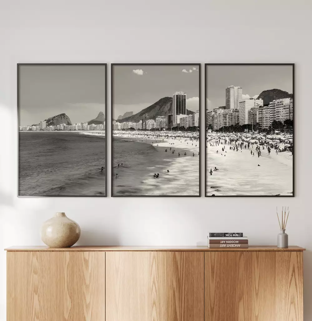 Kit Quadro Decorativo Praia do Rio de Janeiro Fotografia Preto e Branco