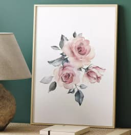 Quadro Decorativo Rosas Pintura em Aquarela Minimalista